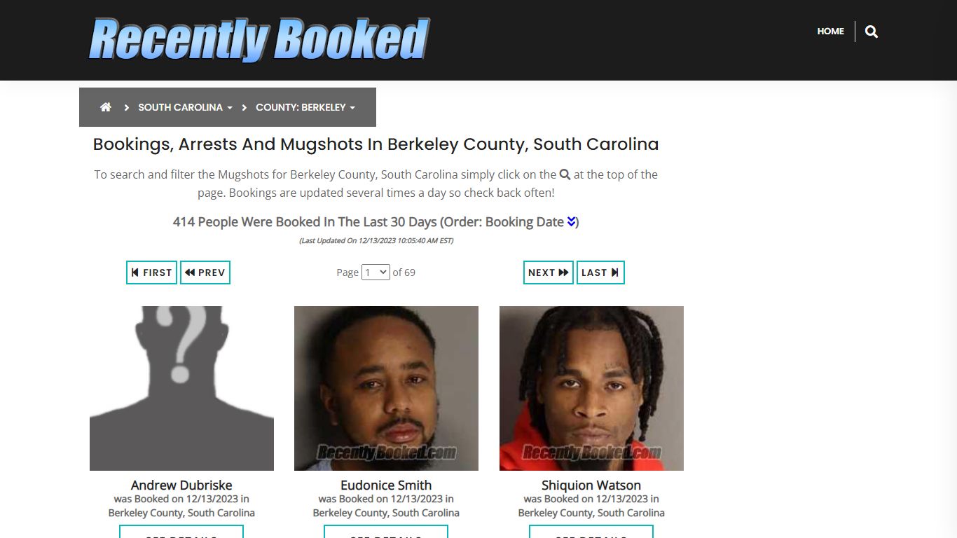 Bookings, Arrests and Mugshots in Berkeley County, South Carolina